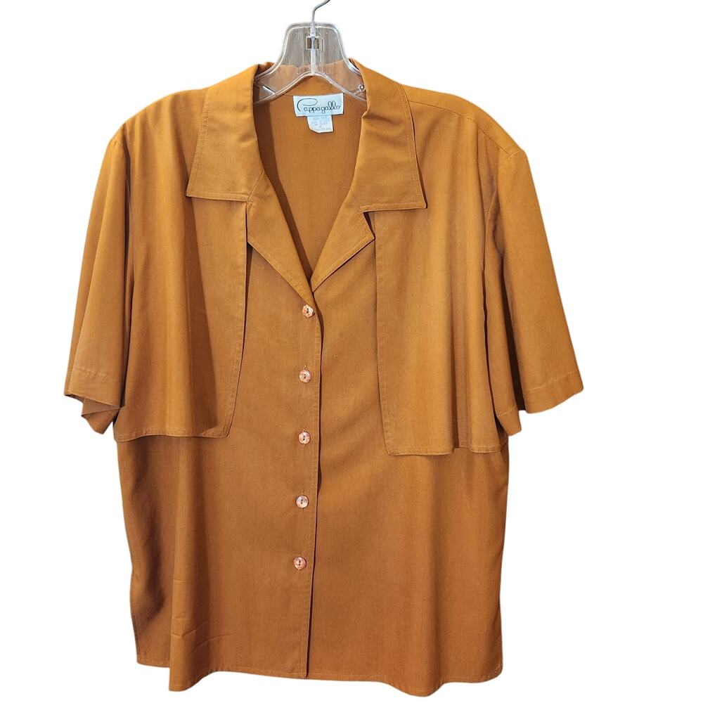 Vintage 90s Pappagallo Marigold Yellow Double Collar Button Down Blouse Size 14